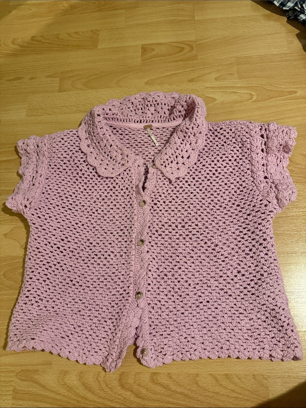 Free People 100% cotton Crochet Pink Short-Sleeve Cardigan